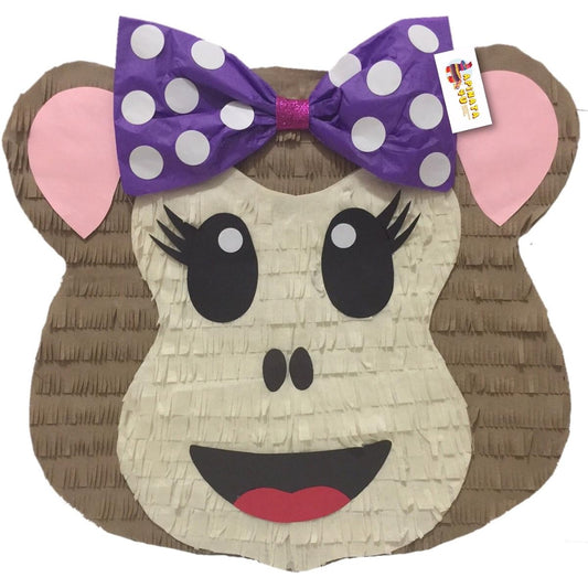 apinata4u Girly Monkey Emoticon Pinata with Purple Bow