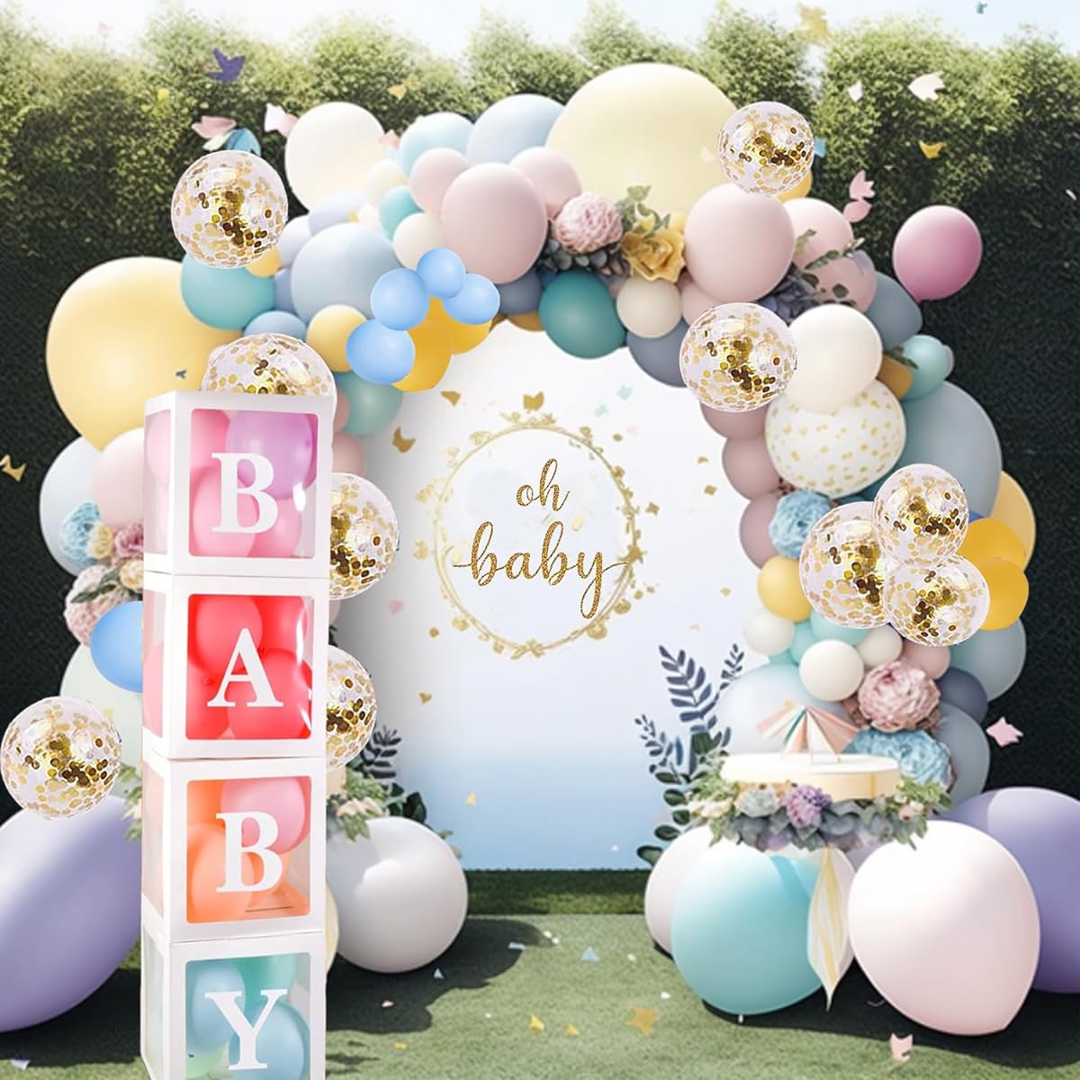 BMLFOH Birthday Balloon Decoration Supplies - 4pcs Baby Box with Letters Balloon Garland Arch Kit for Baby Shower Boy Girl Gender Reveal Party Theme Kids Graduation