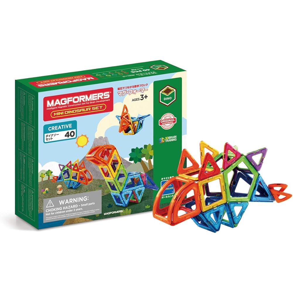 Bornelund MAGFORMERS Dinosaur Set [40 pieces] [Japanese play booklet included] Approximately 3 years old MF708003J & MAGFORMERS Wheel Parts Set [Set of 2] Target age 3 years old MF713009J [Set purchase]