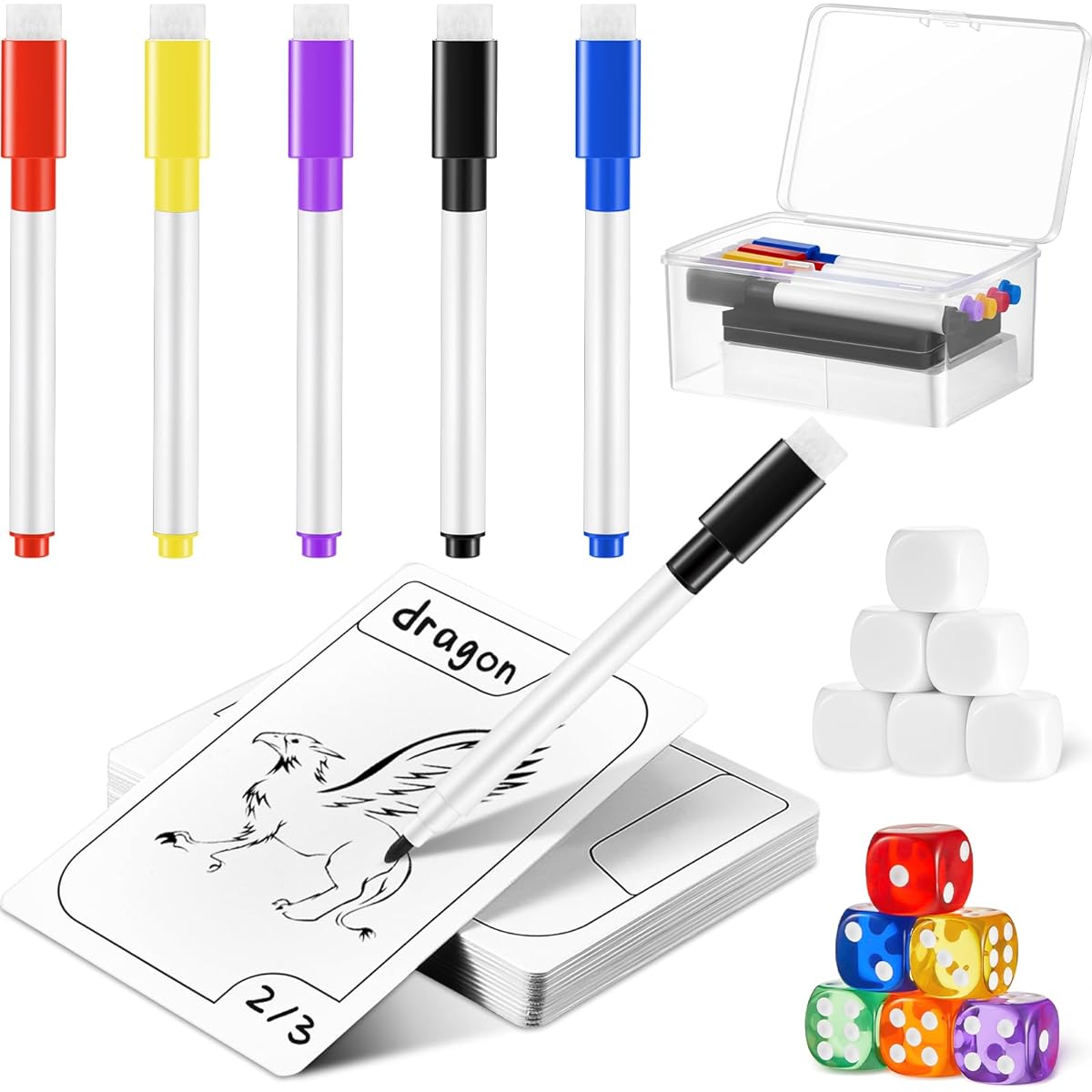 Jetec 70 Pieces Reusable Cards Multifunctional Token Dry Erase Card Kit Index Cards 50 Pieces White Erasable Plastic Counter Game Token Disc Game Accessories Plastic Box for Game Play