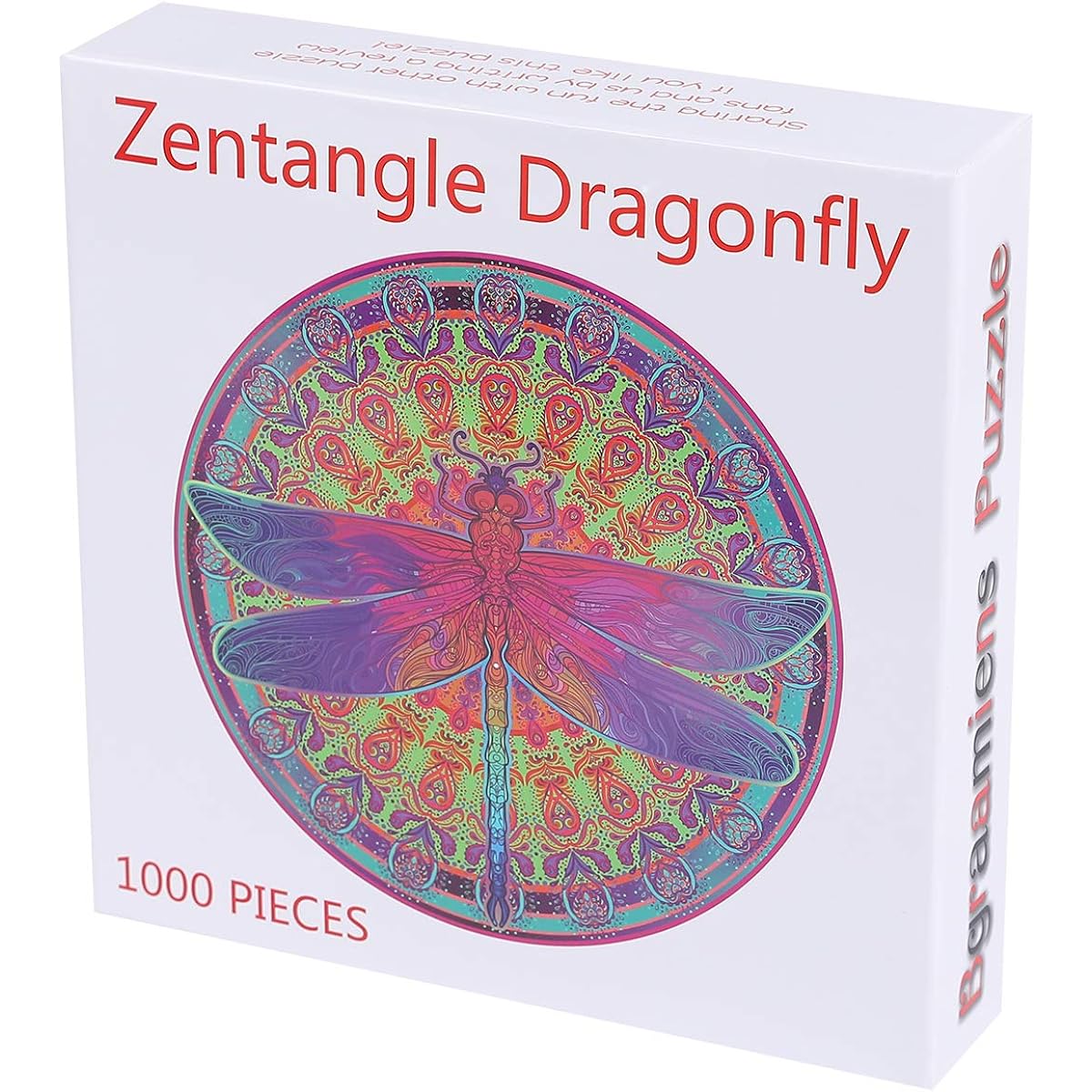 Bgraamiens Puzzle-Zentangle Dragonfly - 1000 Piece Vibrant Dragonfly Round Mandala Puzzle Color Challenge Jigsaw Puzzle