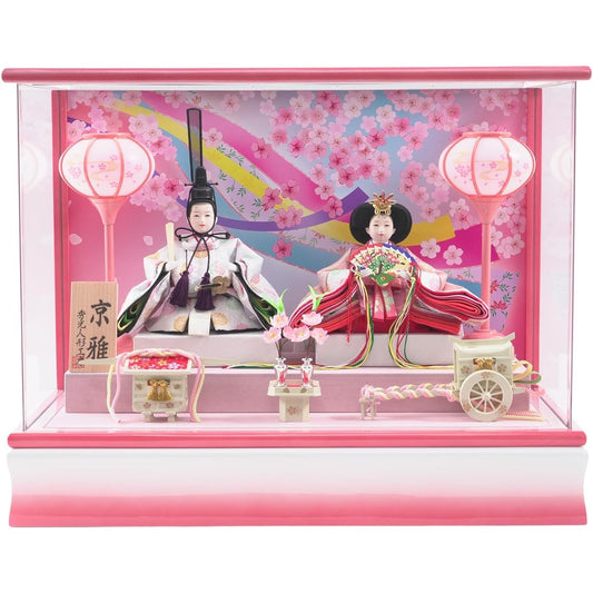 mitsu Doll Workshop Limited product Hina dolls Hina dolls Hina dolls Hina dolls Costumed Prince and princess Case decoration Sakura Noshime Set Compact acrylic case The snow lantern lights up to highlight the dolls Music box included Width 47cm [P86302A]