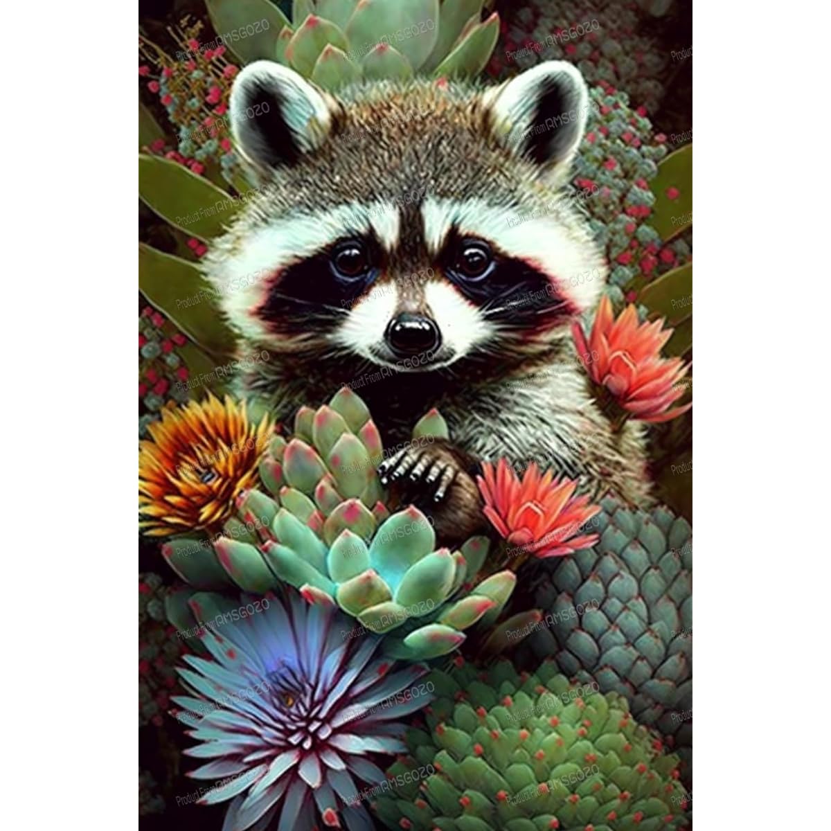 RMSGOZO Succulents & Cute Raccoon 1000 Piece Puzzle - Educational Game Home Decoration Animal Puzzle Each Piece is Unique, Best Gift for Family