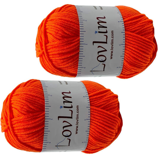 LovLim Yarn Pack 50g 2 Skeins Each Soft Cotton Yarn for Crocheting and Knitting Craft DK Amigurumi Yarn (Bright Orange)