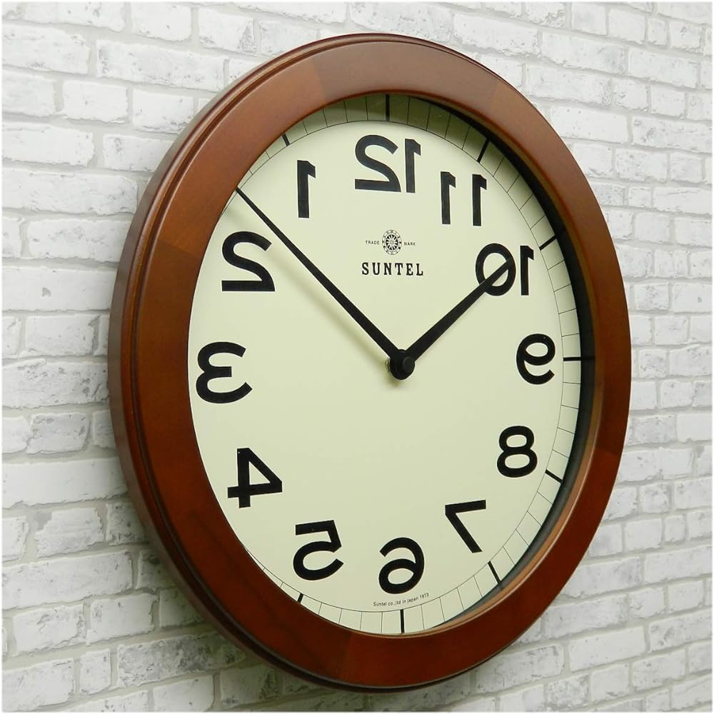 Santel Wall Clock Brown Diameter 330 x 45mm Brain Training! Wooden Reverse Wall Clock BR (Brown) QL889-BR