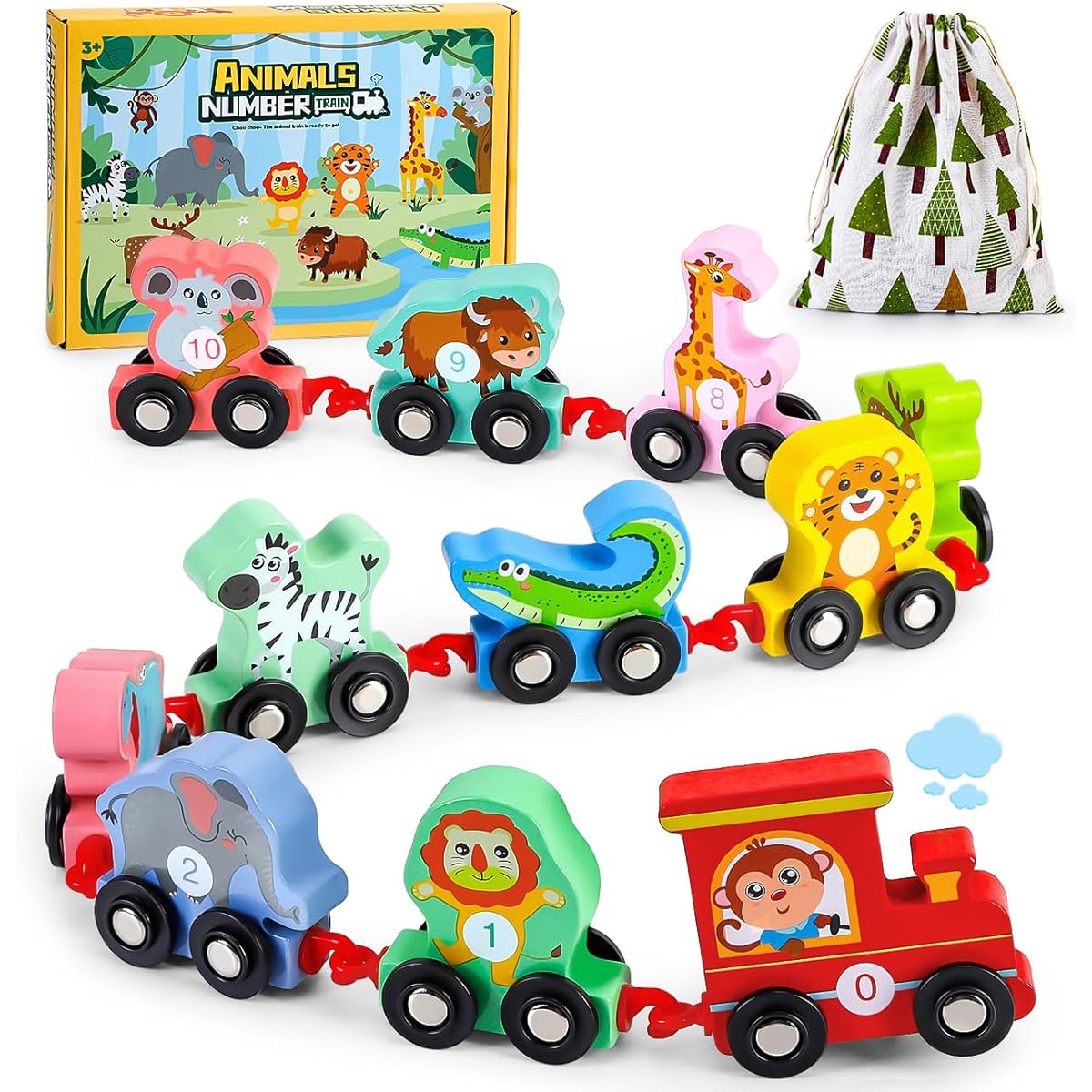 EDUJOY Toddler Toys for 2-3 Year Old Boys Wooden Animal Train Toys for 2 3 Year Old Boys Christmas Birthday Gift Montessori Learning Toys 2-4 Years Kids Toddler Girls Toys 2 Years Old 3 Years Old