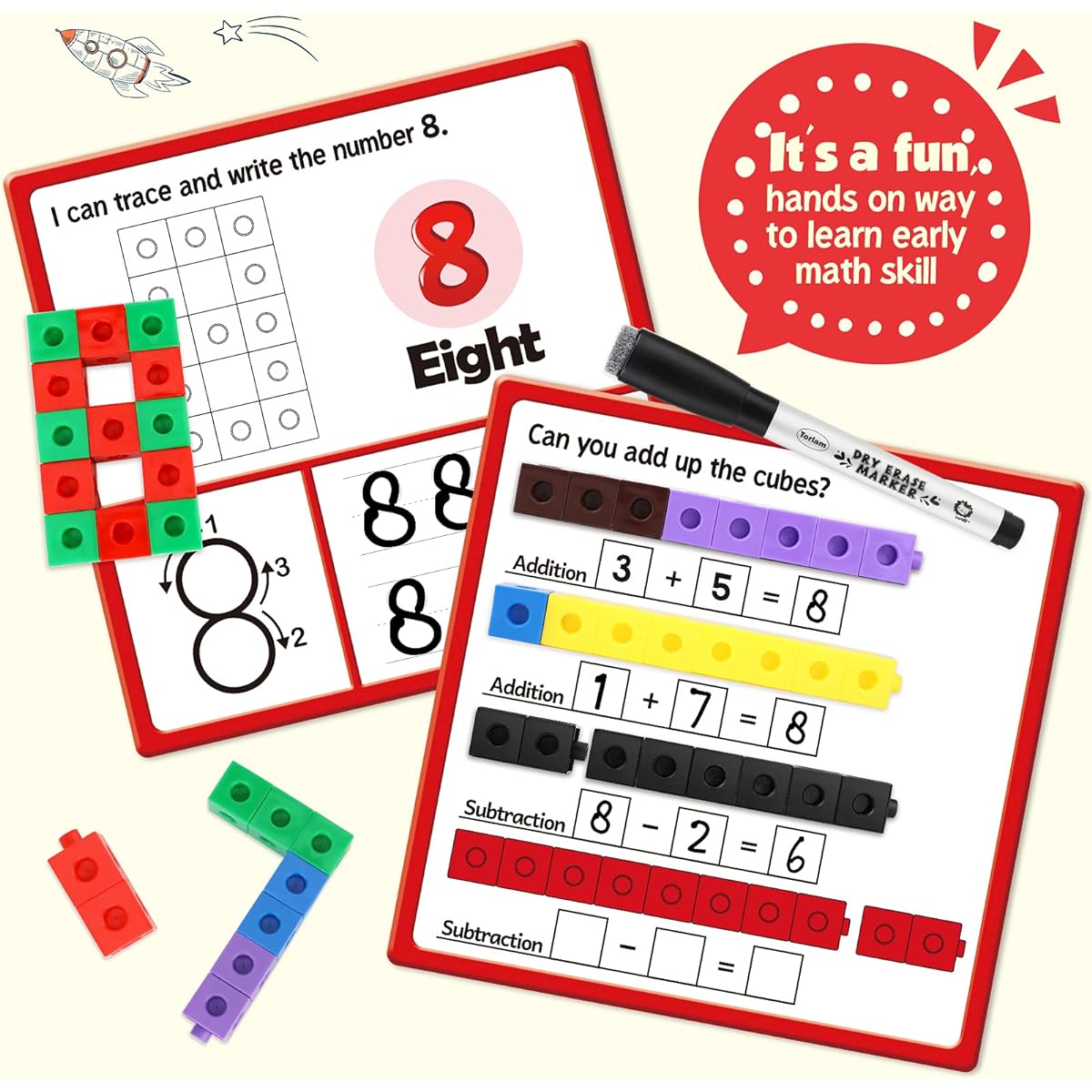 Torlam Math Cubes Math Manipulatives Activity Set, Number Blocks Counting Toys Snap Linking Cube Connecting Blocks for Kids Kindergarten Learning Activities