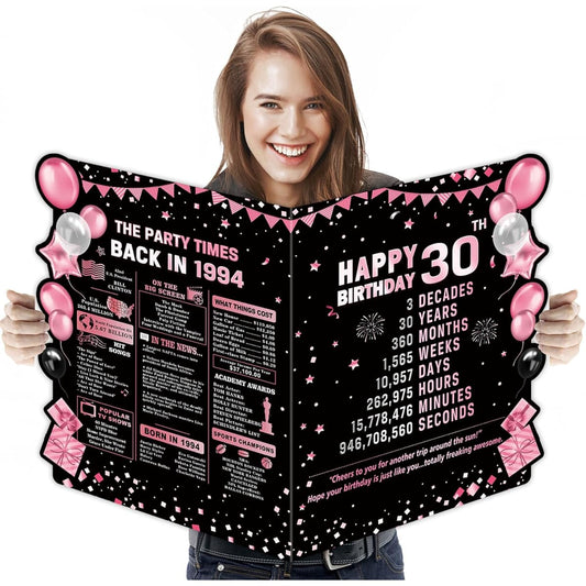 30th Birthday Large Greeting Cards Happy Birthday Giant Guest Book Birthday Cards Big Happy Birthday Cards Extra Large Plastic Cards for Women Men Friends Colleagues Family Couples Pink Theme Party