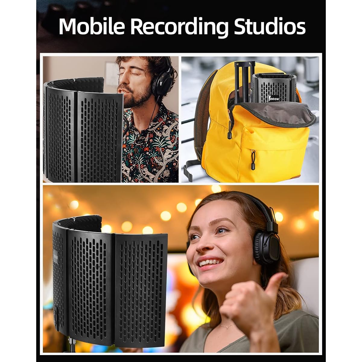 IDoon Microphone Isolation Shield with Stand [Curved Panel] Microphone Stand with Isolation Shield for Blue Yeti/Shure MV7/SM7B/ATH2020 and Other Microphones High Density Absorbent Foam Max Height 82"