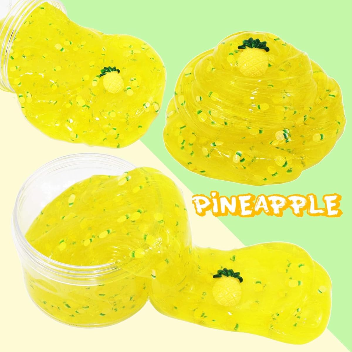 SSS Super Stretch Gloss Slime 2 Pack Crunchy Slime - Wonderful Pineapple Slime and Peach Slime Scent - Great for Kids Party Favors, Classroom Prizes, Christmas Stocking Stuffers - for Boys and Girls