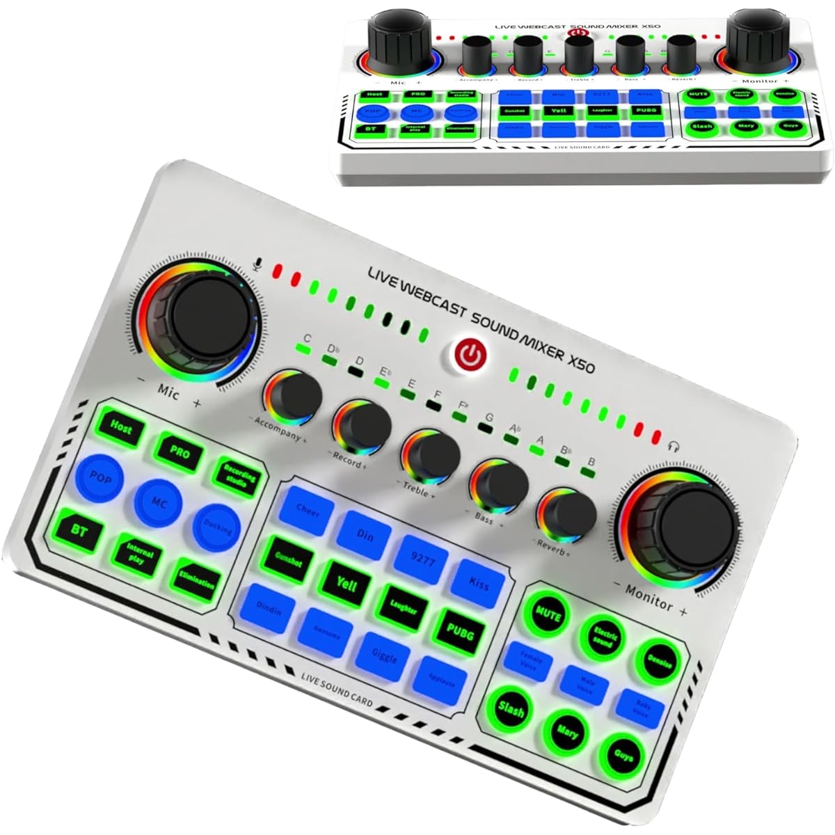 X50 Live Sound Card 12 Warm-up Sound Effects One Touch Mute USB External Sound Card DJ Mixer for Live Streaming/PC/Recording