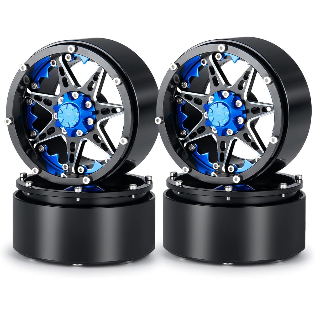 Que-T 2.2" Metal Beadlock Wheel Rim Set for RC 1/10 Crawler TRX4 SCX10 90046 4 Pack (Blue & Black)