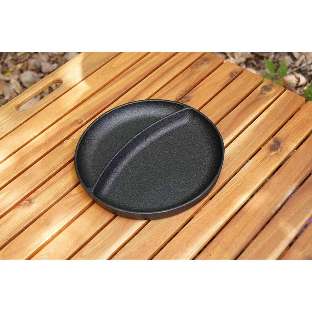 Ikenaga Iron Works Iron Plate Lunch Plate, Made in Japan, IH Compatible, Wooden Stand Included, 011428