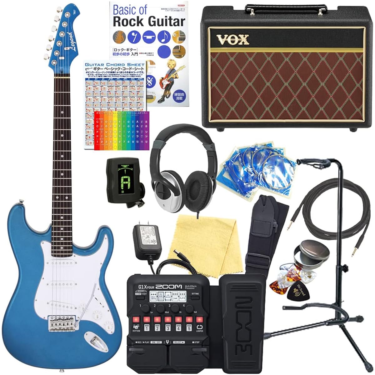Electric guitar beginner set Stratocaster type 18-piece set with VOX amp Legend LST-Z MBMB [ZOOM G1XFour multi-effector included]