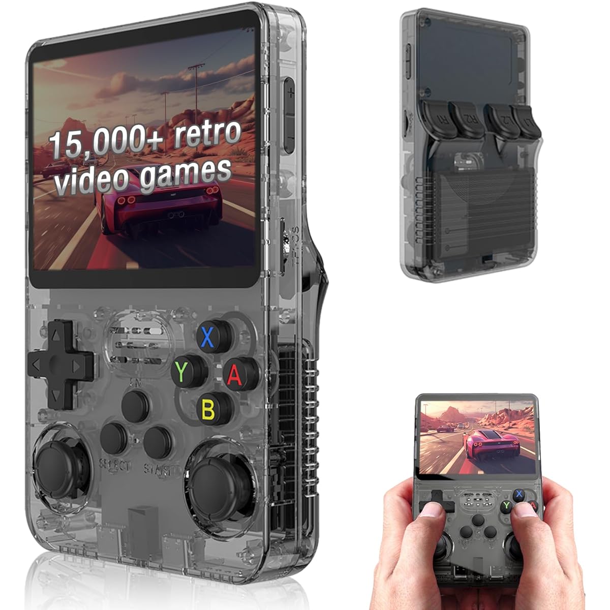SAMIQU R36S Handheld Game Console - 3.5inch IPS Screen Linux System Retro Game Player 15000+ Classic Games 32+64G TF Card