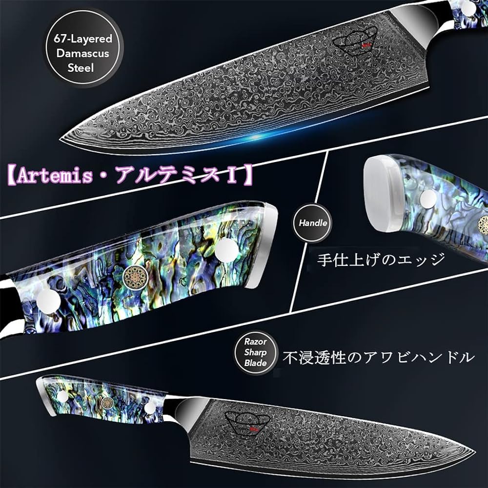 Centra Win Gyuto Knife [Artemis I] Damascus Knife Kitchen Knife Chef Knife Abalone Shell + Resin Handle