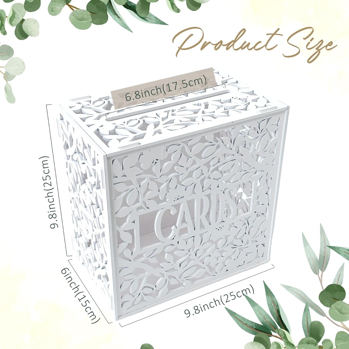 OurWarm White Wedding Card Box for Reception, Hollow Wooden Gift Card Box with Slots, DIY Wedding Memory Money Card Box for Party, Anniversary, Baby Shower, Birthday, Wedding Decorations