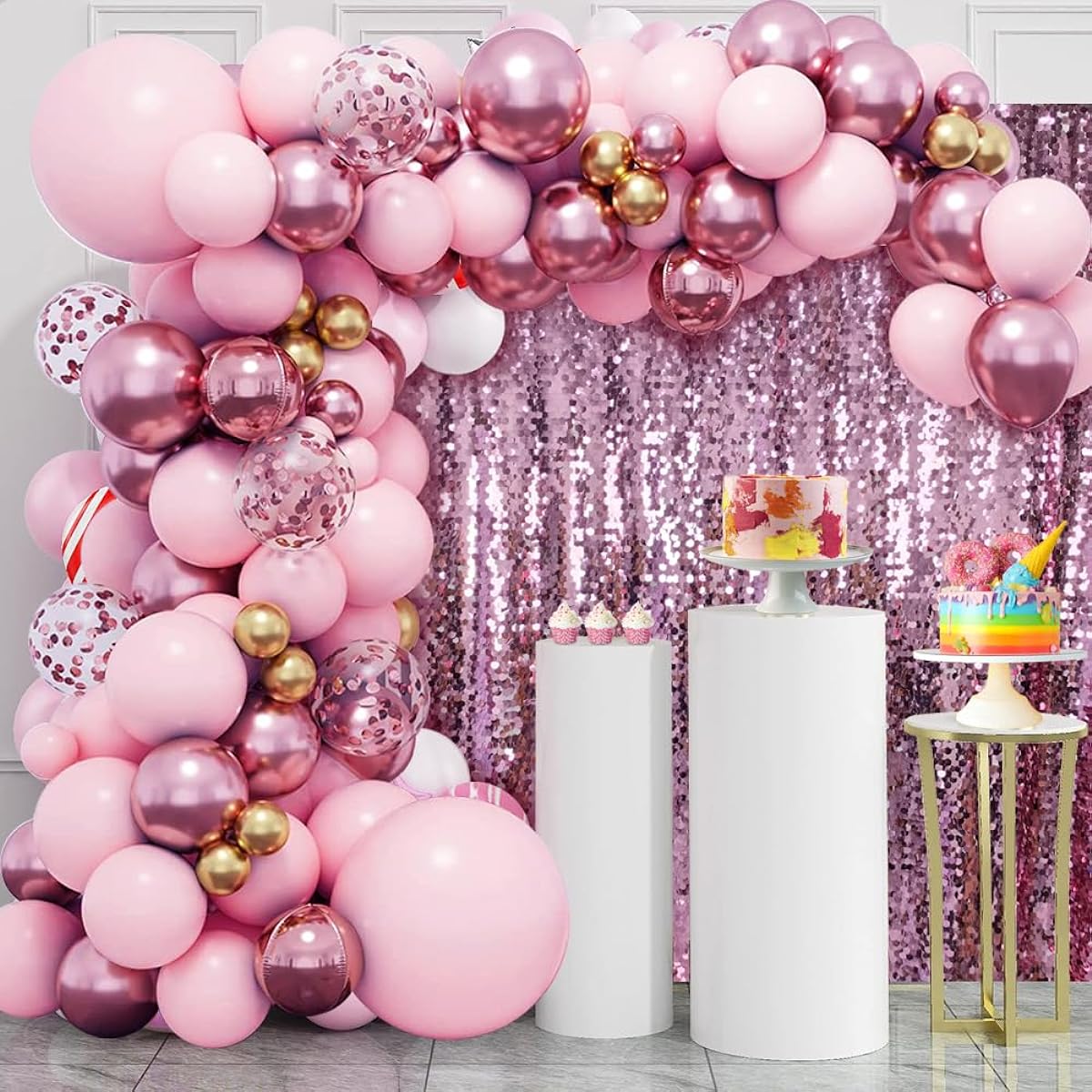 AIBIIN 6x7ft Rose Gold Sequin Backdrop Curtain