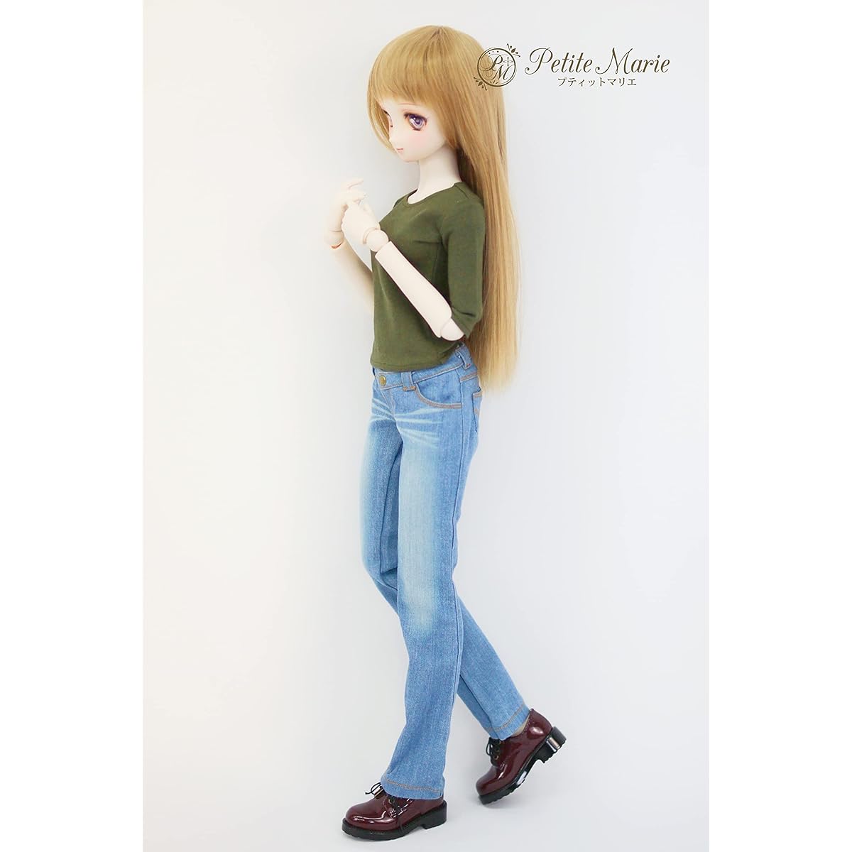 [Petite Marie] 1/3 DD compatible Okayama processed straight jeans light blue KOJIMA processed jeans processing low rise stretch denim vintage processing standard 60cm doll BJD doll clothes [Petite Marie] [No.0130]