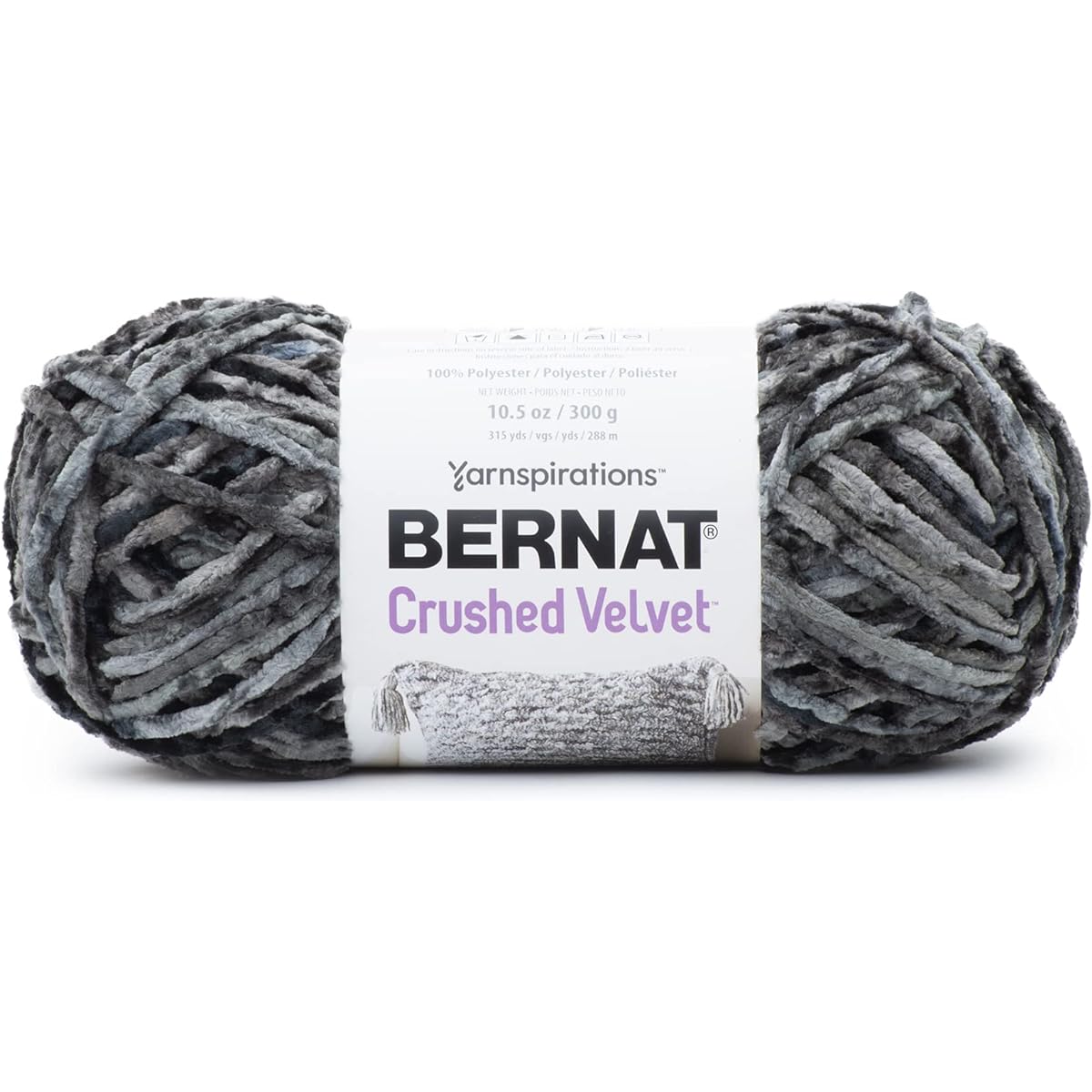 Bernat Crushed Velvet Deep Gray Yarn - 300g/10.5oz 2 Pack - Polyester - 5 Bulky - 315 Yards - Knitting/Crochet