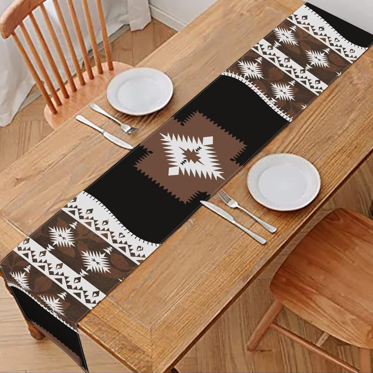 Jiueut Aztec Southwest Table Runner 108 Inch Length Ethnic Style Design Geometric Table Runner Table Setting for Garden Farmhouse Wedding Party Holiday Dinner Home