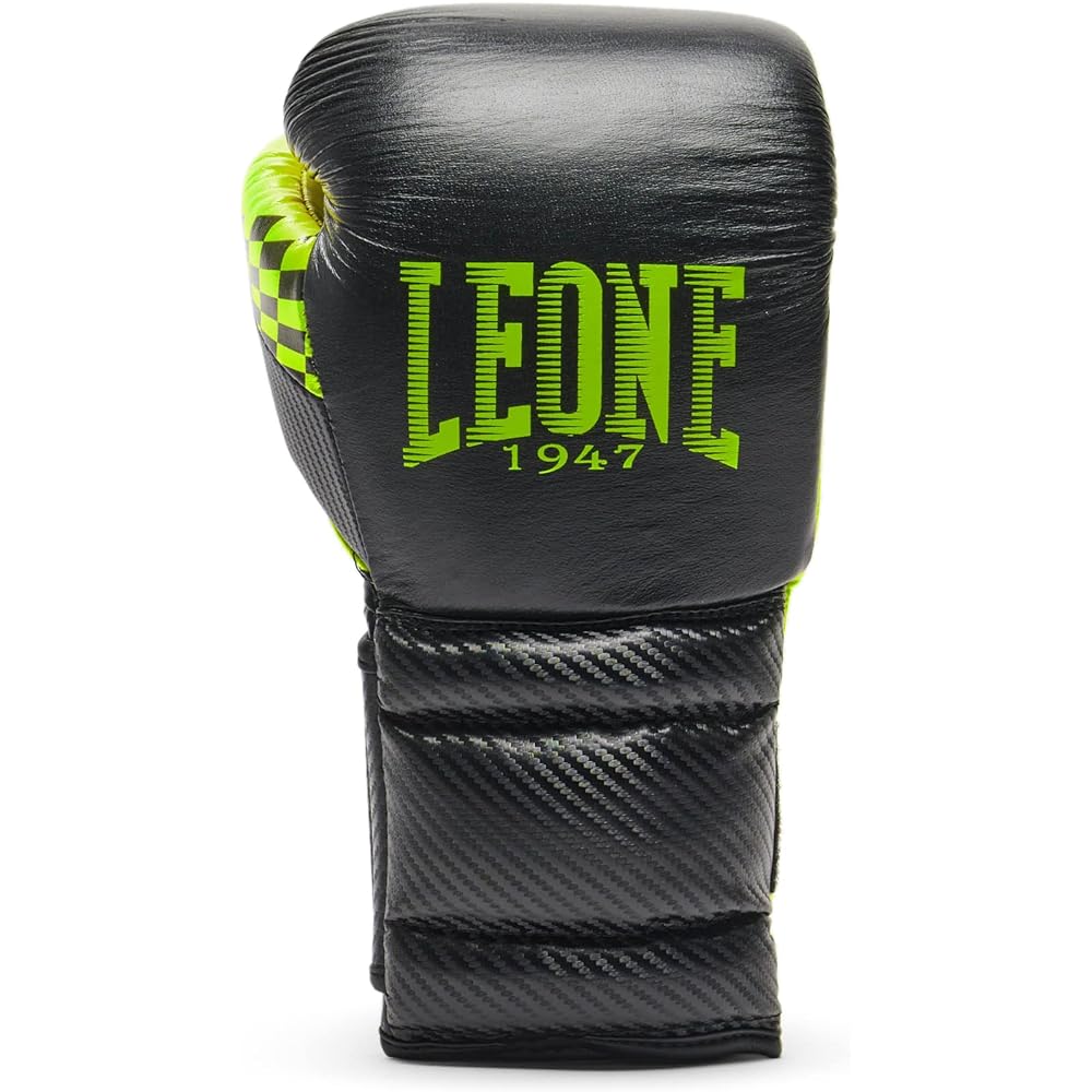 LEONE 1947 Boxing Kickboxing Gloves Unisex [CARBON 22] Buffalo Leather & Synthetic Leather Outer PU Pad Velcro Closure Black GN222 [Genuine Product]