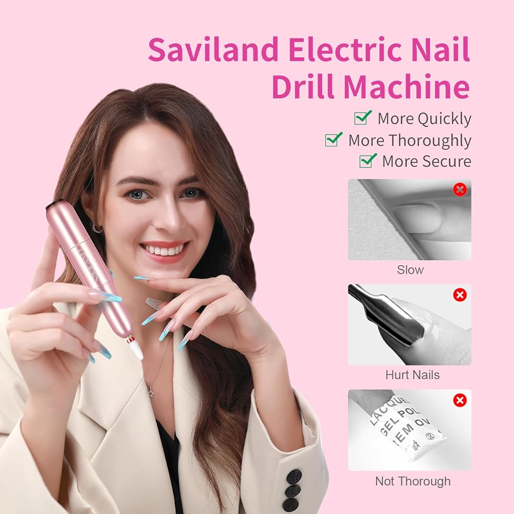 Saviland Electric Nail Drill - Electric Nail File Efile Nail Drill Professional Manicure with 6PCS Nail Drill Bits & 51Pcs Sanding Bands for Acrylic Nail Pedicure Polishing Shape Tools Home Salon Use