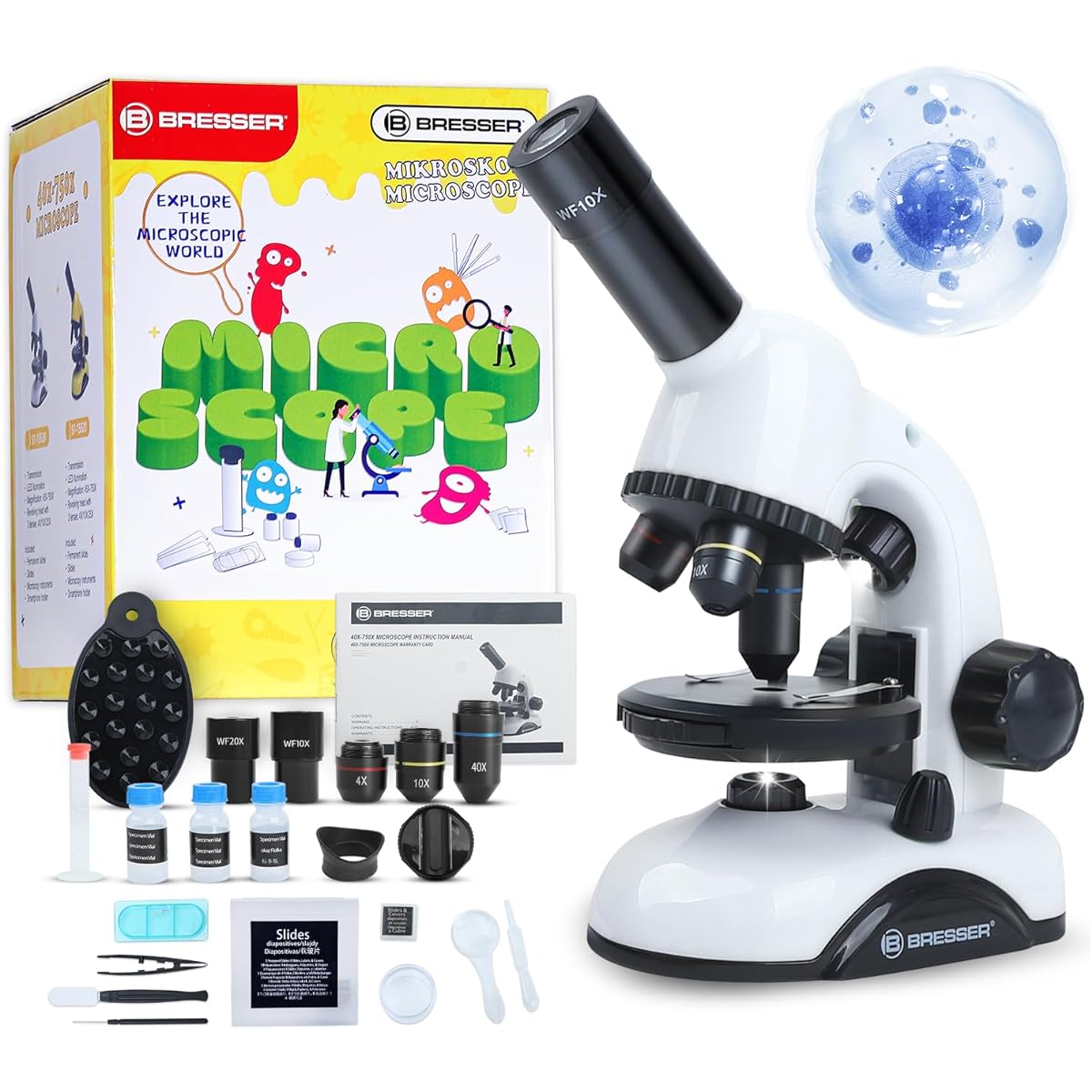 Microscope Kit for Kids, Microscope Kit for Kids 5-7 8-12 Kids Science Toy Kit with Microscope Slide Kit and Phone Adapter Gifts for 5-6-7-8-12 Year Old Kids, White