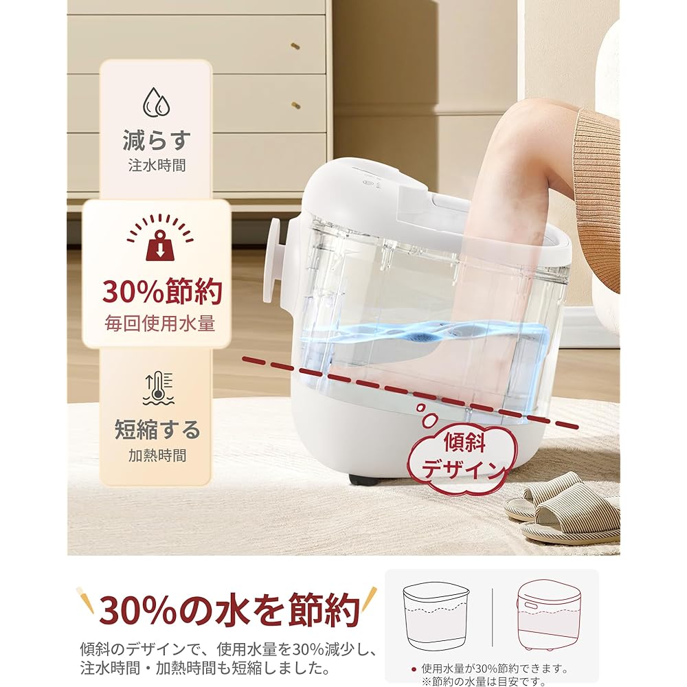 GOQRAQ Foot Bath, Innovative Sloping Type, Temperature Adjustment, Heat Retention, Display, Drain Outlet, 360 Degree Rotatable Casters, Water Saving B-HA03005