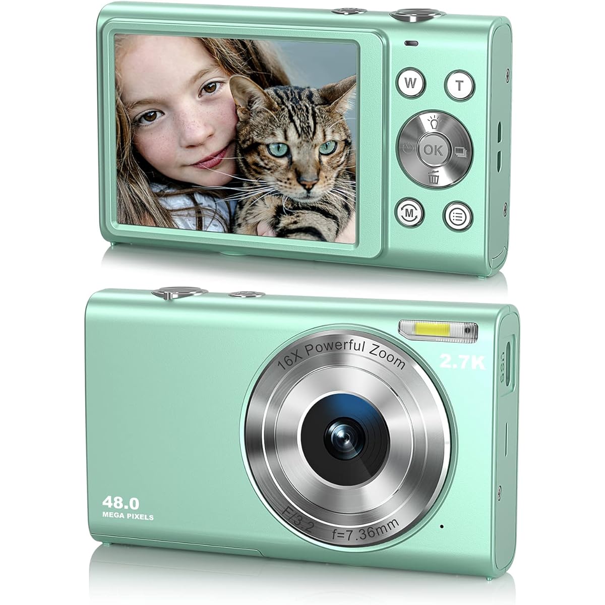 CAMKORY Digital Camera Kids Camera Auto Focus with 32GB Card 48MP 1080P Compact Mini Camcorder Christmas Birthday Festival Gift for Children Teens Girls Boys (Green)