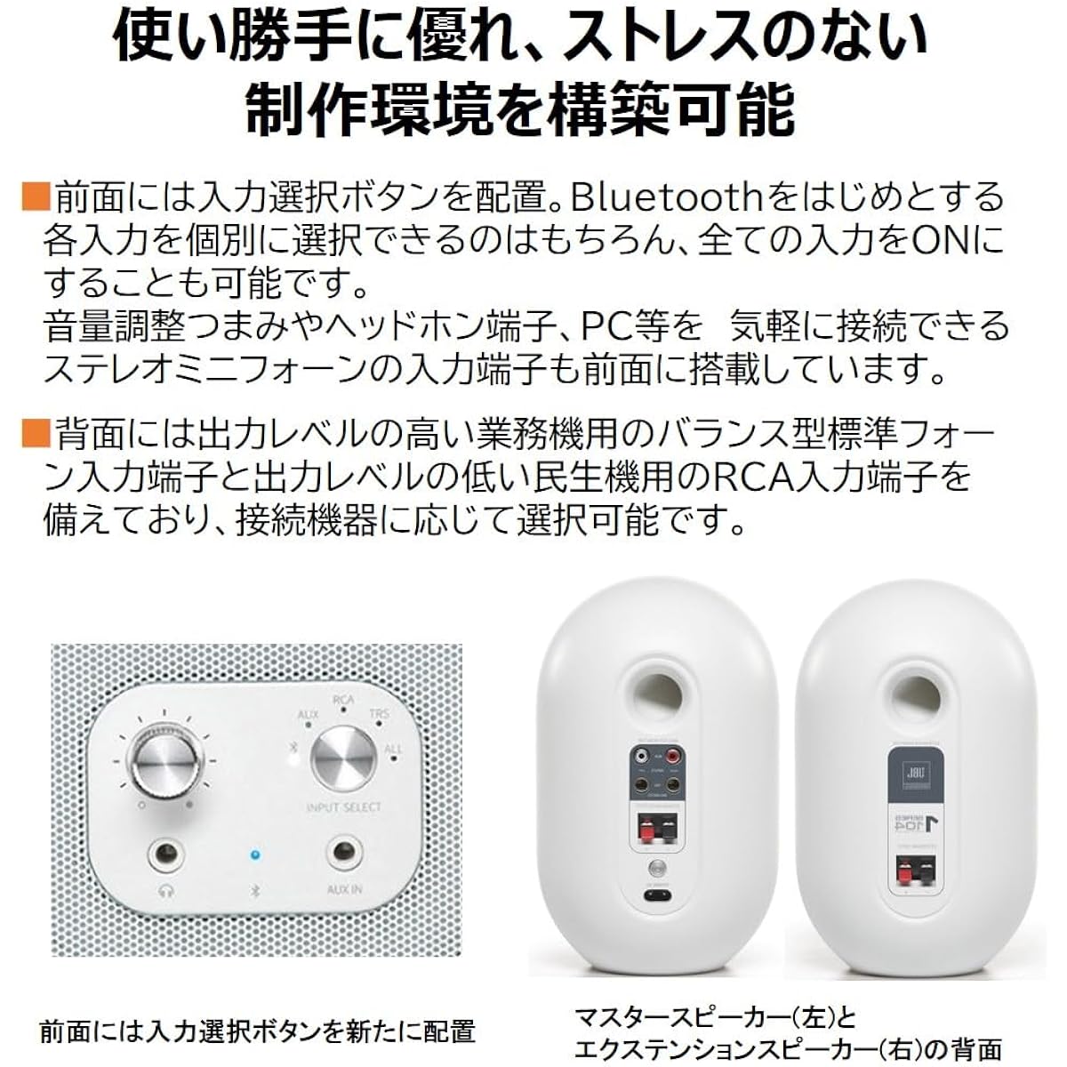 JBL Professional Powered 2Way Full Range Studio Monitor Speaker White & JBL PROFESSIONAL Certified Speaker Cable Limited Set Hibino Treated Built-in Amplifier 30W + 30W High Output Compatible with Bluetooth 5.0 104-BTW-Y3-E