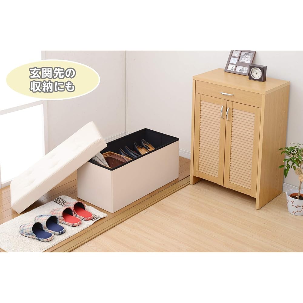 Yamazen Storage Stool, Width 76 x Depth 38 x Height 40cm, Large Capacity, Folding Ottoman, Plump Seat, Easy to Clean, Can Be Combined with Multiple Items, Assembly Product, White LS-76(WH)P
