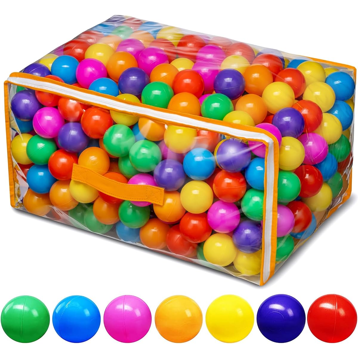Vanland Ball Pit Balls for Babies and Toddlers, Phthalate Free, BPA Free, Crush Proof Plastic - 7 Bright Colors, Reusable Play Toy for Kids, Storage Bag Included