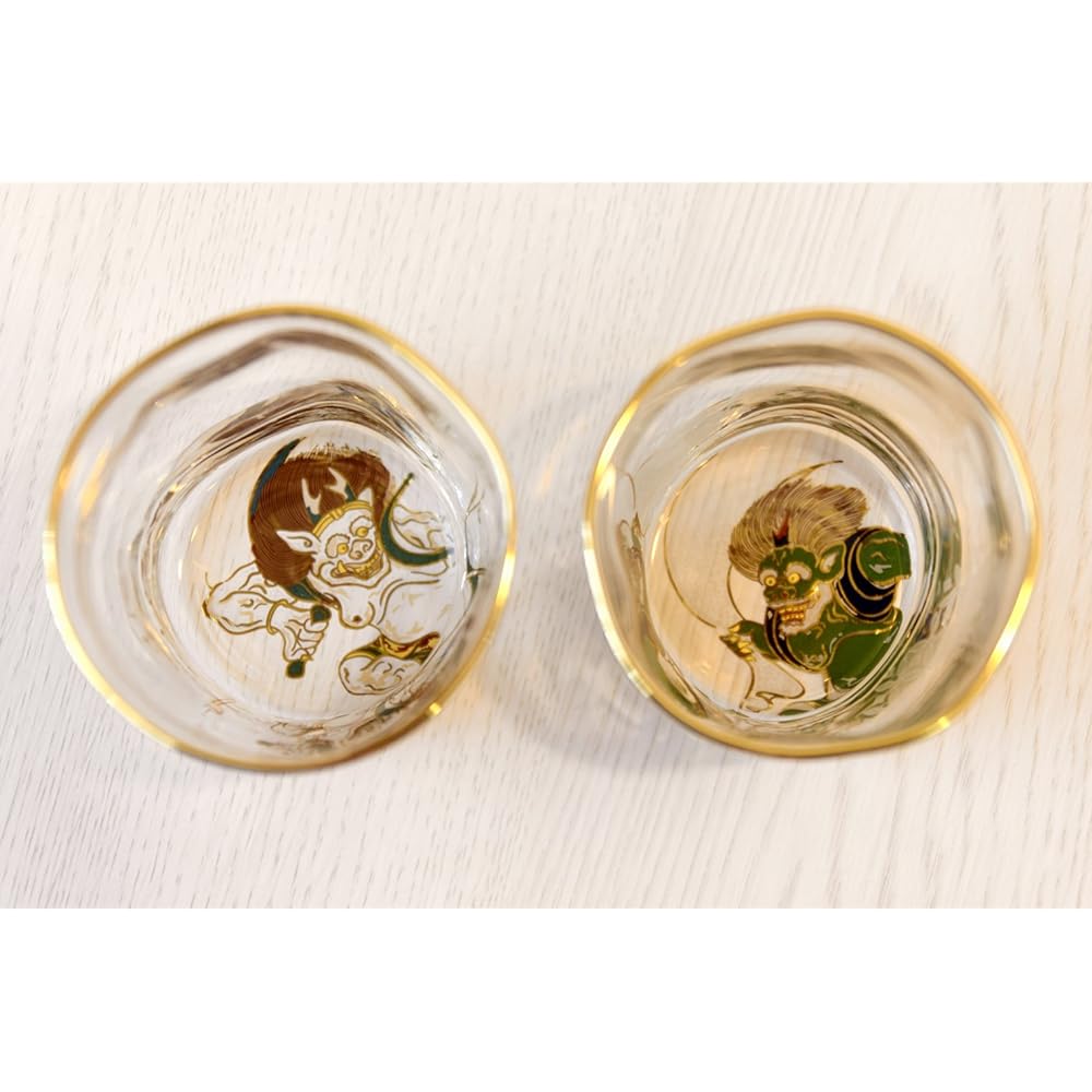 Adelia Sake Glass Pair Set Fujin Raijin 100ml [Premium Nippon Taste/Sake Glass/Sake] Made in Japan Present in Cosmetic Box Birthday Gift Present S-6226