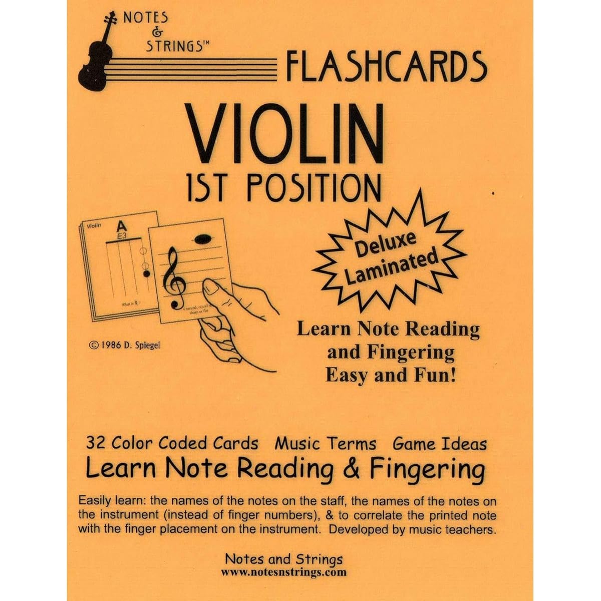 Notes & Strings Violin 1st Position 11cm X14cm Regular Size Laminated Flashcards