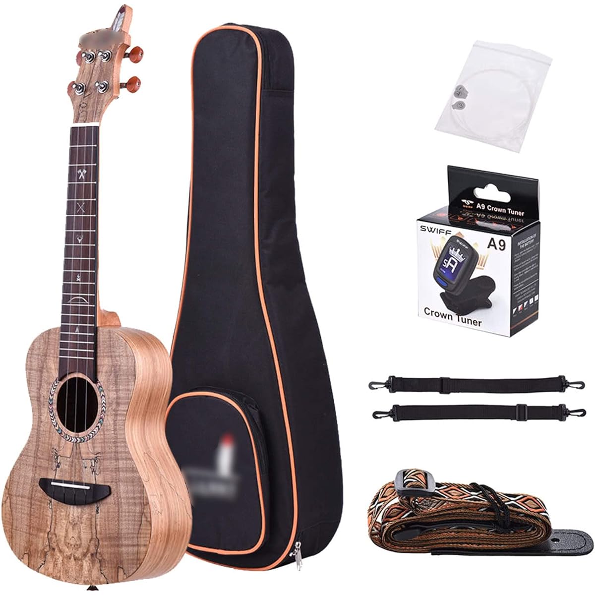 Ukulele 21" Acoustic Wooden Soprano Ukulele Ukelele Uke Spalt Maple Wood Carbon Strings Padded Carrying Bag String Strap Clip-on Tuner Musical Instrument Ukulele,
