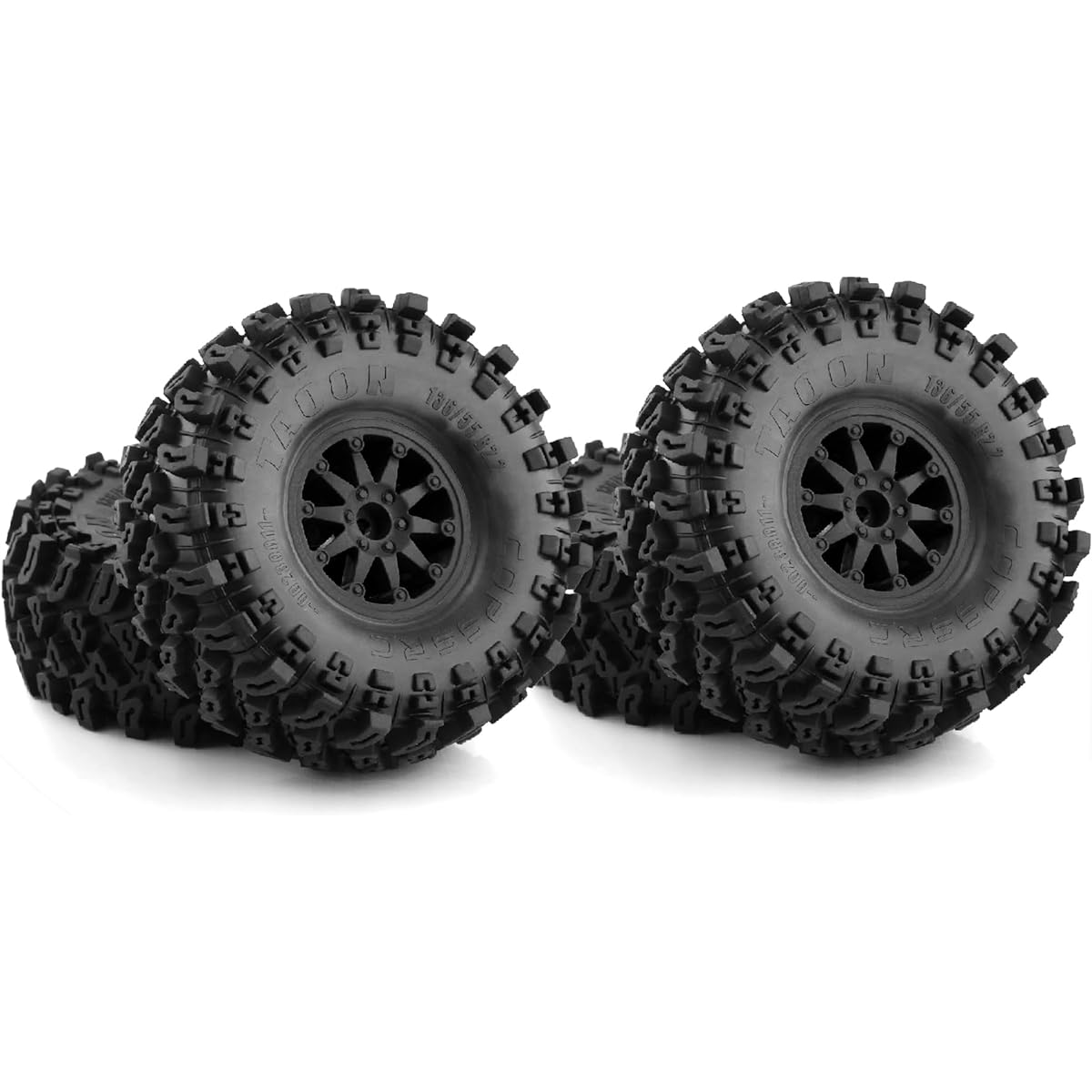 Chanmoo 2.2 RC Crawler Tires and Wheels Beadlock Rim 1/10 RC Rubber Slinger Grappler Mud Tires OD 136mm for 1:10 Rock Crawler Car Axial SCX10 90047 D90 TF2 Tamiya CC01 Traxxas TRX4 RGT 4pcs (Black)