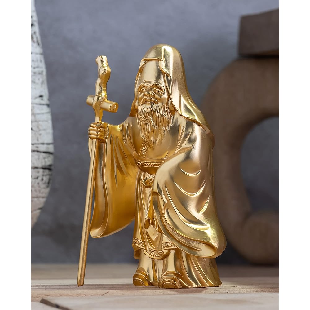 Seven Lucky Gods of Good Luck Fukurokuju (Gold plated/24K gold) Buddhist sculptor: Hideun Makita Prototype_Buddha statue ornament Takaoka copperware (Fukurokuju 7fg)