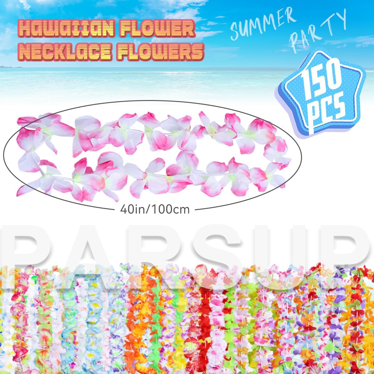 150 Pieces Hawaiian Luau Lei Necklaces Tropical Theme Party Decorations Beach Party Decor