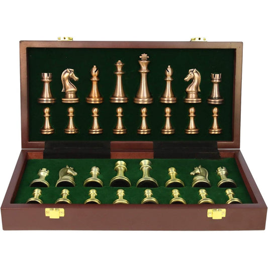 Auroal Chess Set, Large Metal Deluxe Chess for Adults, Unique Foldable Wooden Chess Board, Educational Toys for Kids and Adults