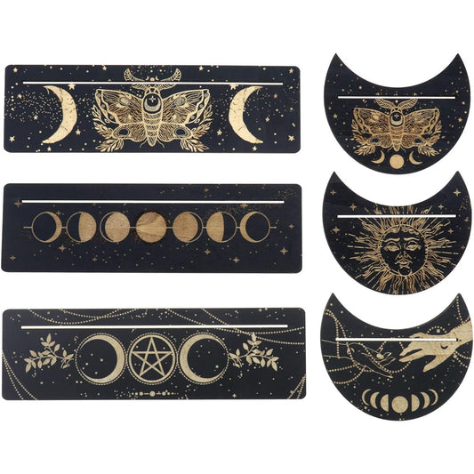 6pcs Wooden Tarot Card Holder Stand 25mm Rectangle & 12.5mm Moon Shaped Altar Card Display Stand Witch Divination Tool Tarot Decor Wiccan Supplies