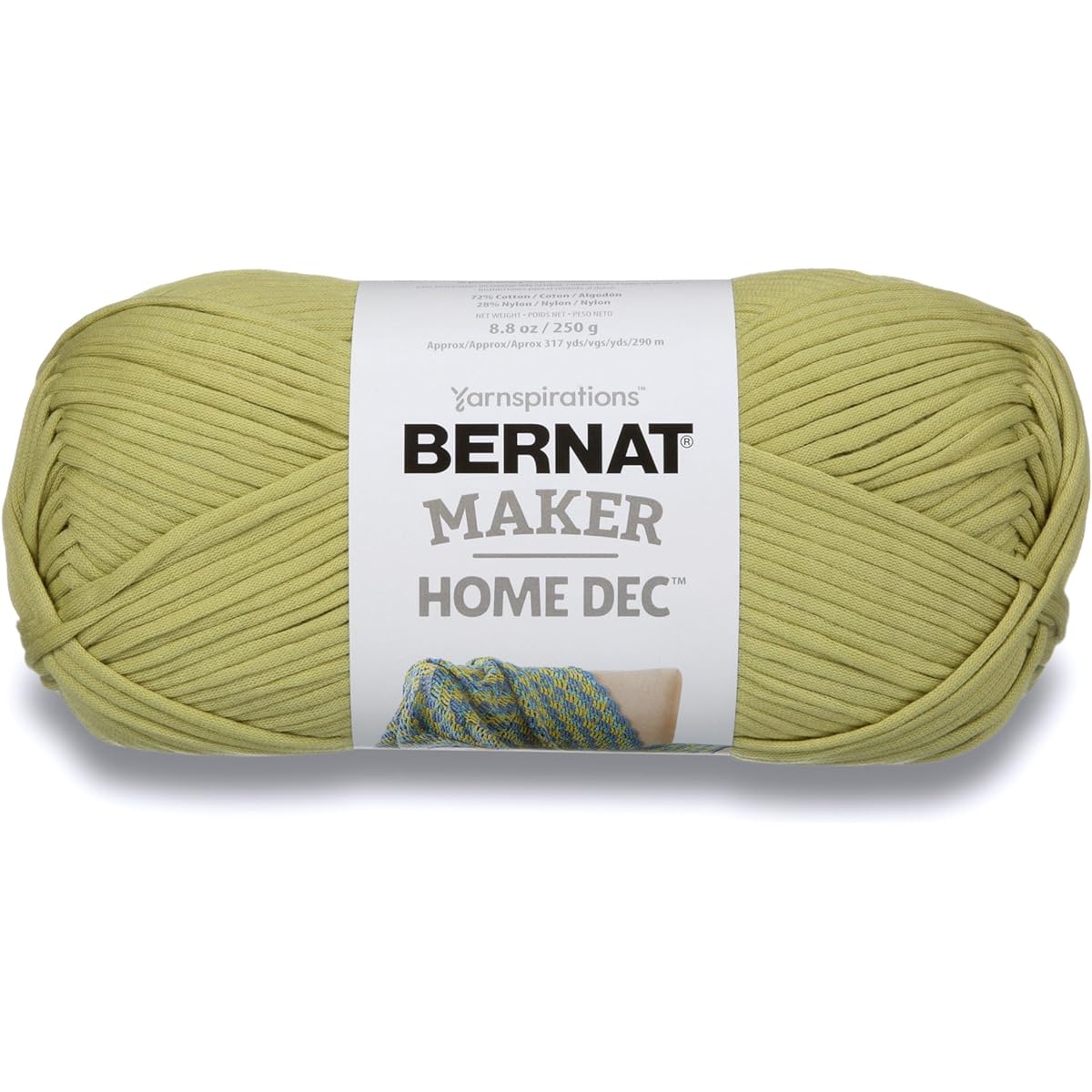 Bernat Maker Home Dec Green Pea Yarn - 2 Pack Easy to Use Yarn for Beginners - Cotton & Nylon Blend - Gauge #5 Bulky Yarn for Knitting Crochet Crafts Amigurumi