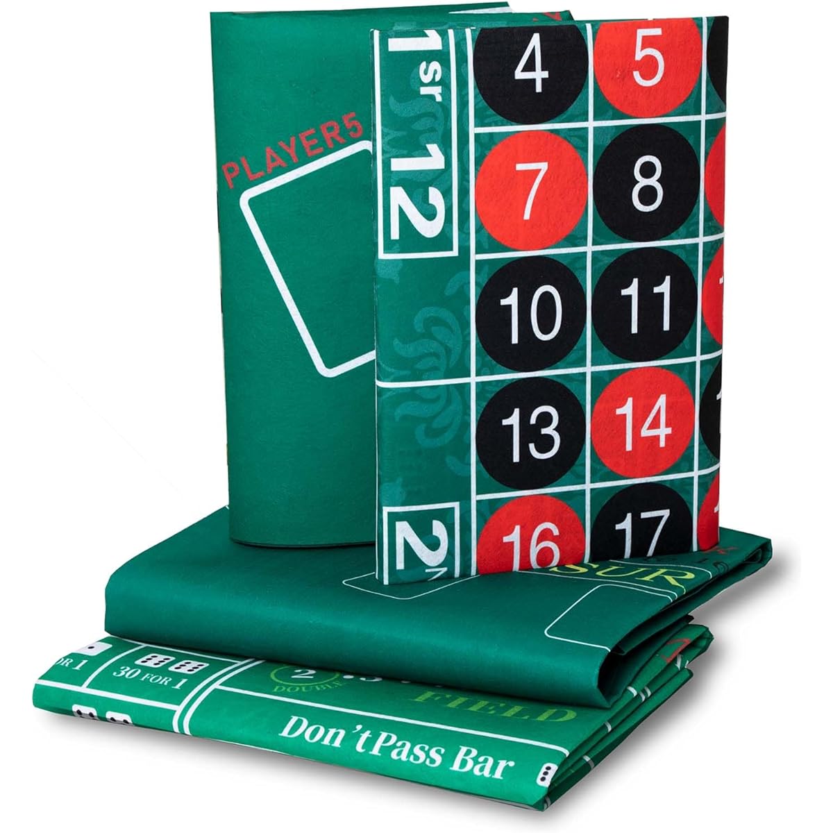 Casino Games 4" A1 Set Dice Roulette Wheel Texas Poker Double Sided Green Felt Game Table Mat 72" x 36"