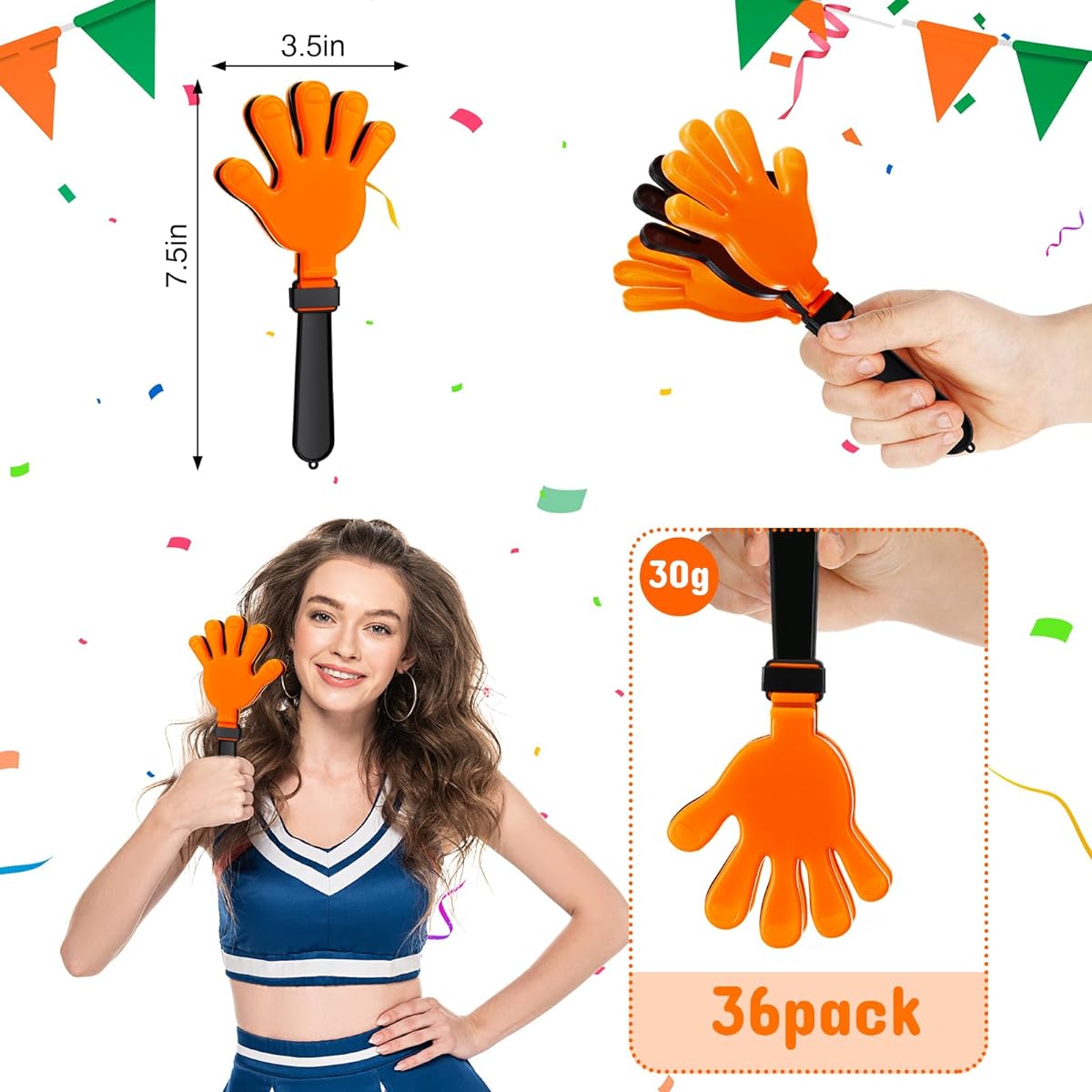 Hand Clapper 48pcs Bulk 7.5 x 3.5 Inch Noise Maker Party Favors Clap Sound Maker Cracker Birthday Game Prize Class Rewards Football Sports Event Cheers Supplies