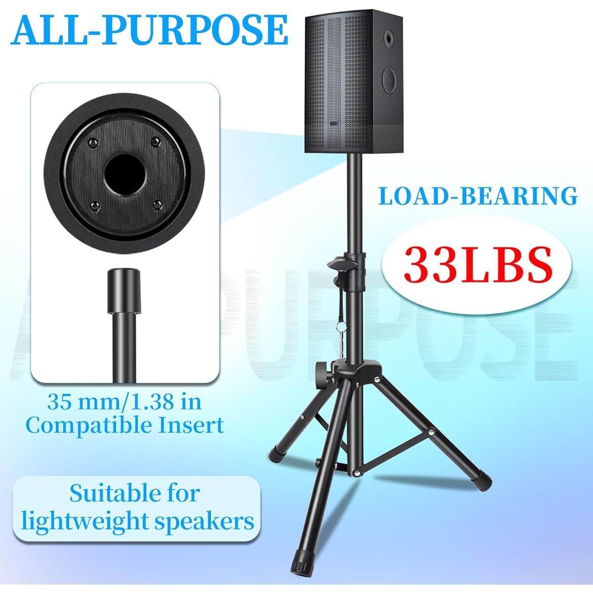 Speaker Stand Pair Height Adjustable Speaker Tripod Stand 24-51 Inch Lightweight Speaker Stand 35mm Perfect for Home Studio Stage Holds 33 lbs Storage Bag Included