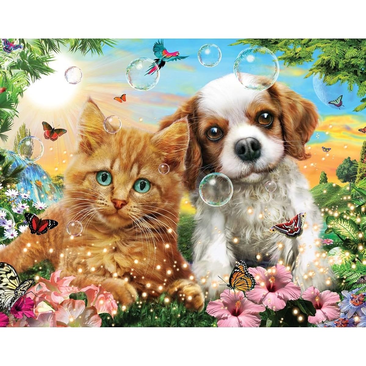 Bits and Pieces - 100 Large Piece Jigsaw Puzzle - Kittens and Puppies - 100 Piece Cats and Dogs Jigsaw Puzzle by Artist Adrian Chesterman