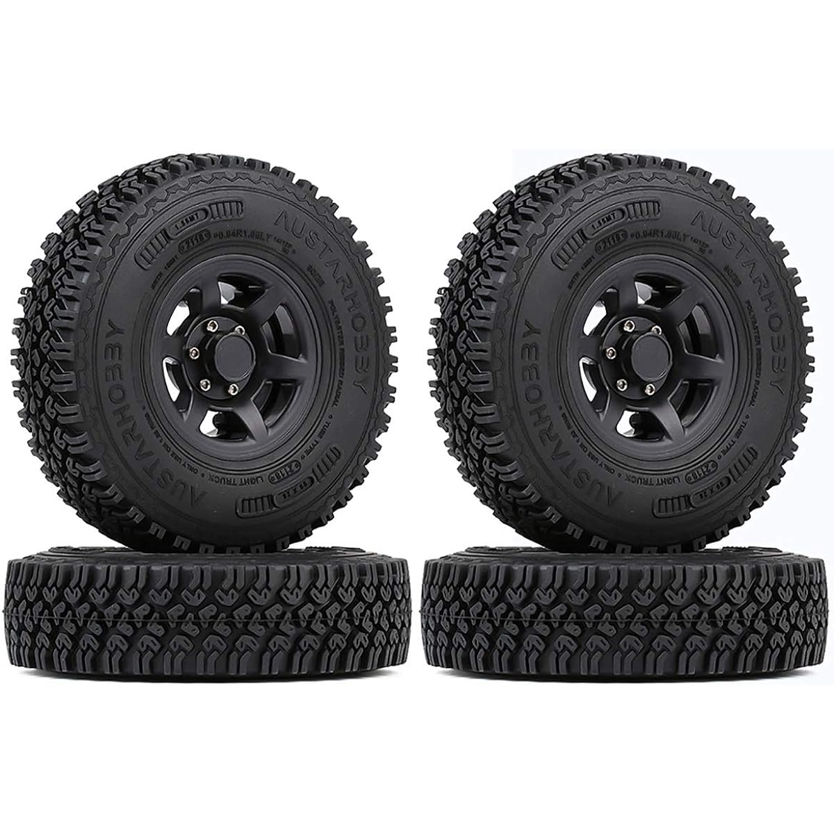 WONFAST RC Car 1.55" Beadlock Plastic Wheel Rim Rubber Tire 4pcs/Set 1/10 RC Crawler Car Axial AX90069 D90 TF2 Tamiya CC01 LC70 (Black)