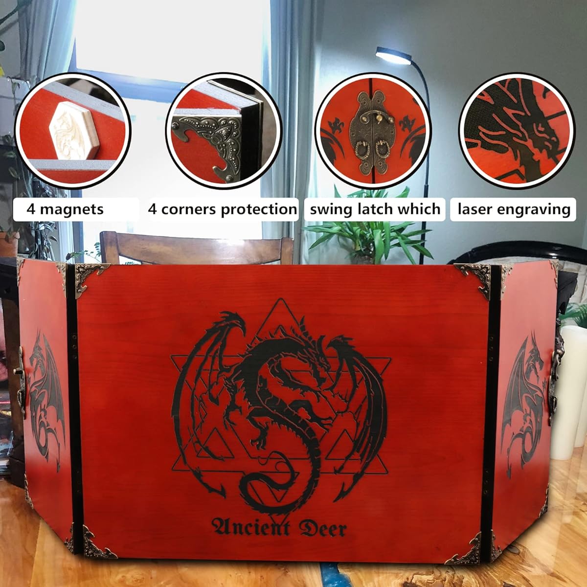 DM Screen Wooden Dungeon Master Screen Handmade Dungeons & Dragons Gifts DND Dice GM Game D&D 5e Accessories Magic the Gathering Pathfinder Custom Screen (DmScreen-Wine Red)