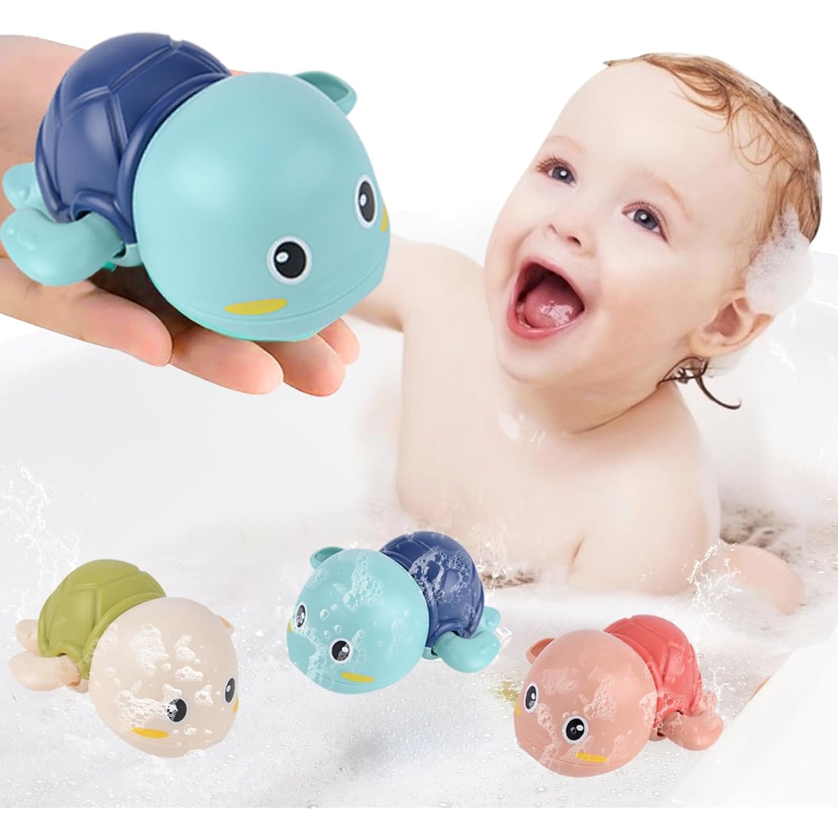 Newmemo Bathtub Toys, Toddler Bathtub Toys 3 Pieces Swimming Pool Turtle Bathtub Baby Bath Toys Water Toys Floating Wind Up Toys Infant Birthday Gifts for 1-5 Years Old Boys Girls