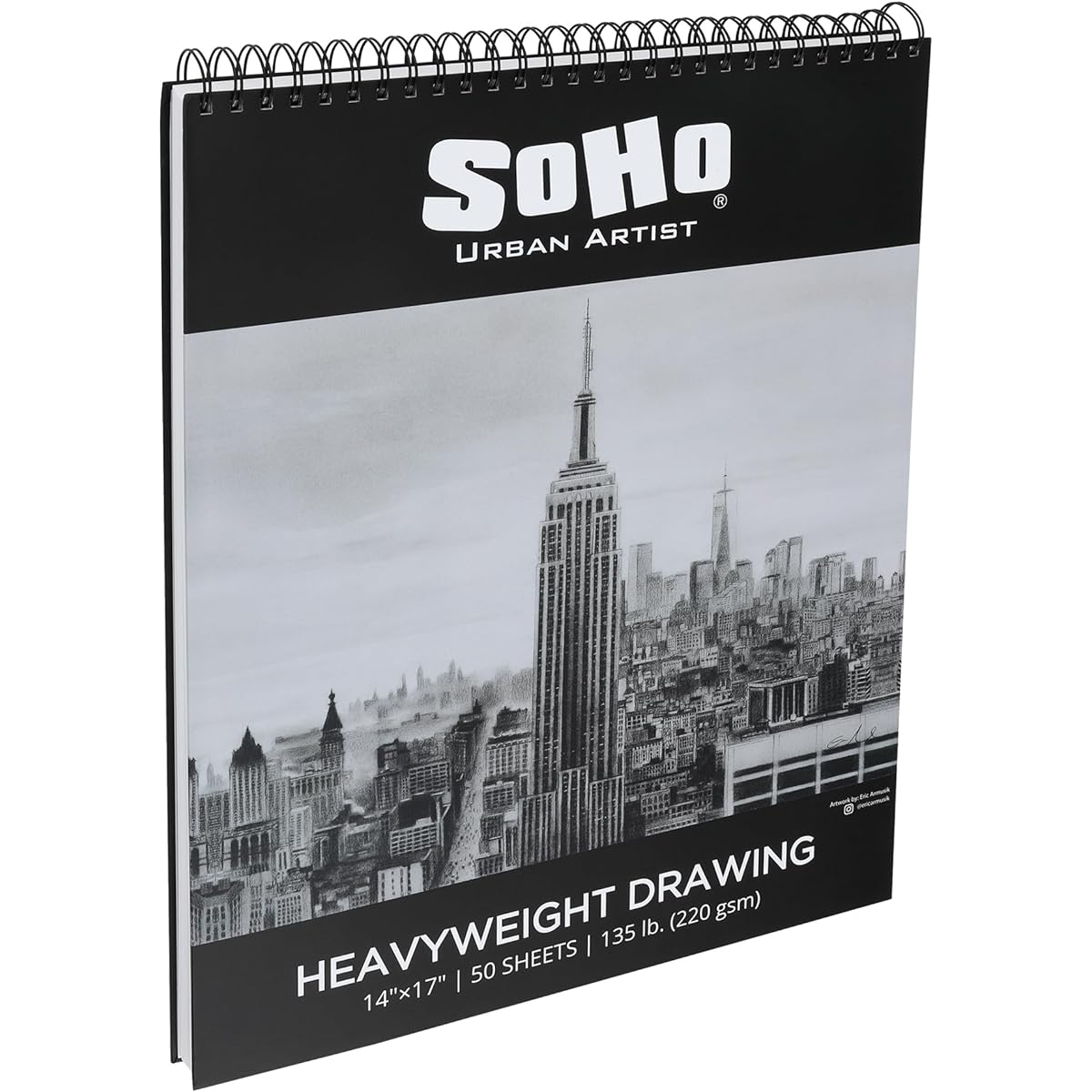 SoHo Urban Artist Hardcover Drawing Pad 14x17" - 130lb (220gsm) Drawing Paper Pad for Artists/Travel/Illustration and More - Single